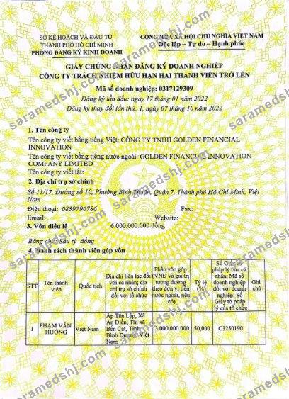 Vietnam company register entry certificate